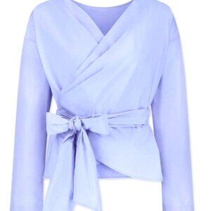 Uniqlo Blue Cotton Blouse Long Sleeve Tie Front Size M NWT